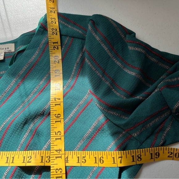 Monteau Green Red Striped Fitted Peplum Blouse Top with Ruffled Sleeves - Picture 5 of 5